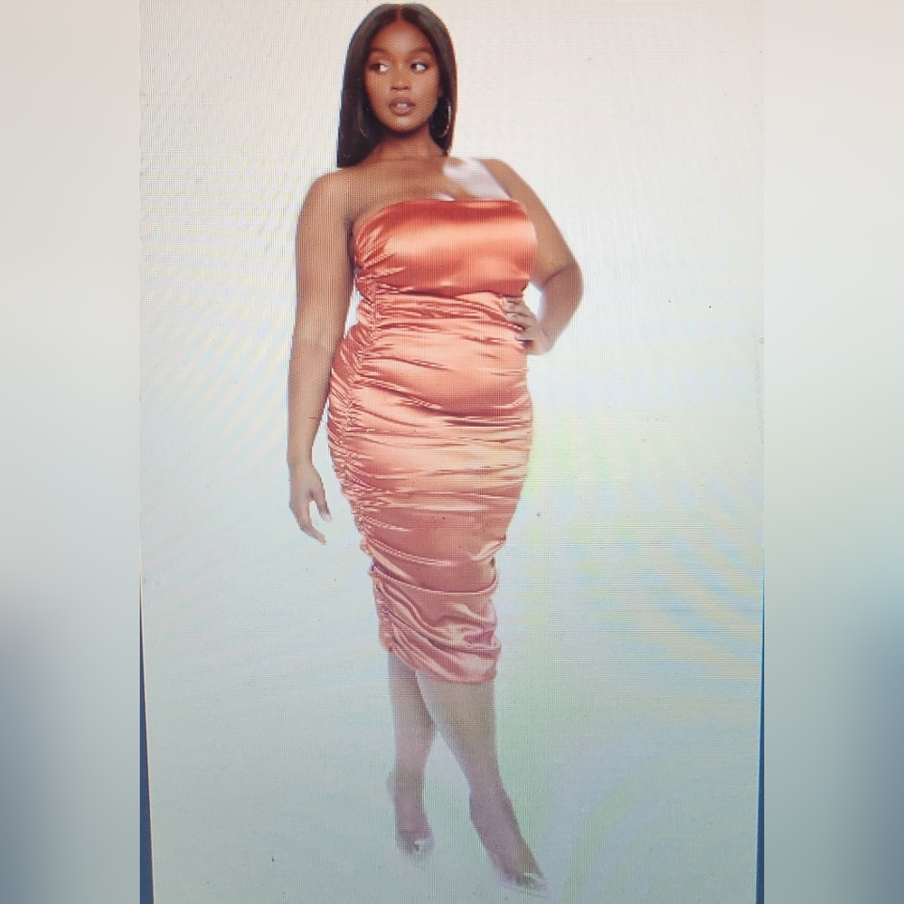 NEW IN THE BAG Rust midi satin dress